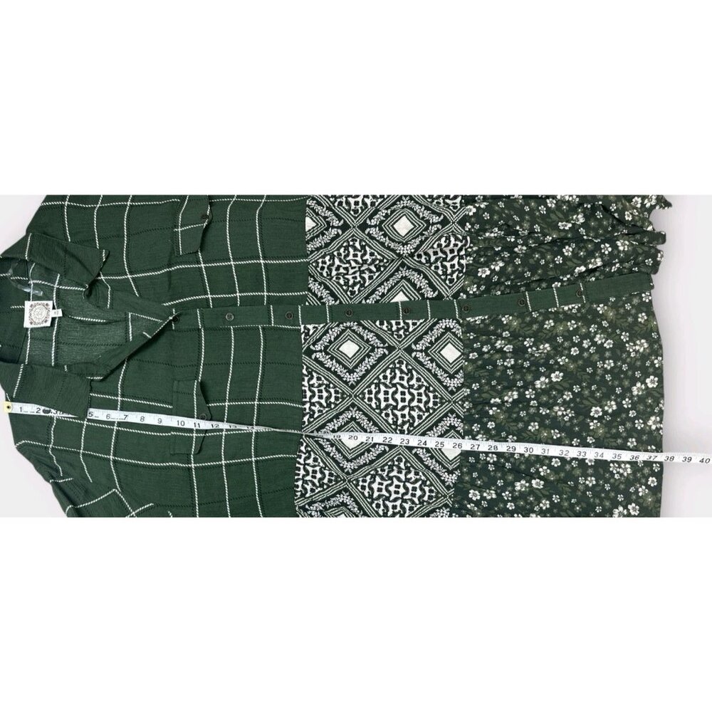 Truself Womans Dress Tunic 2X Boho Mixed Print‎ Button-Down Green Multi-Pattern - Picture 5 of 10
